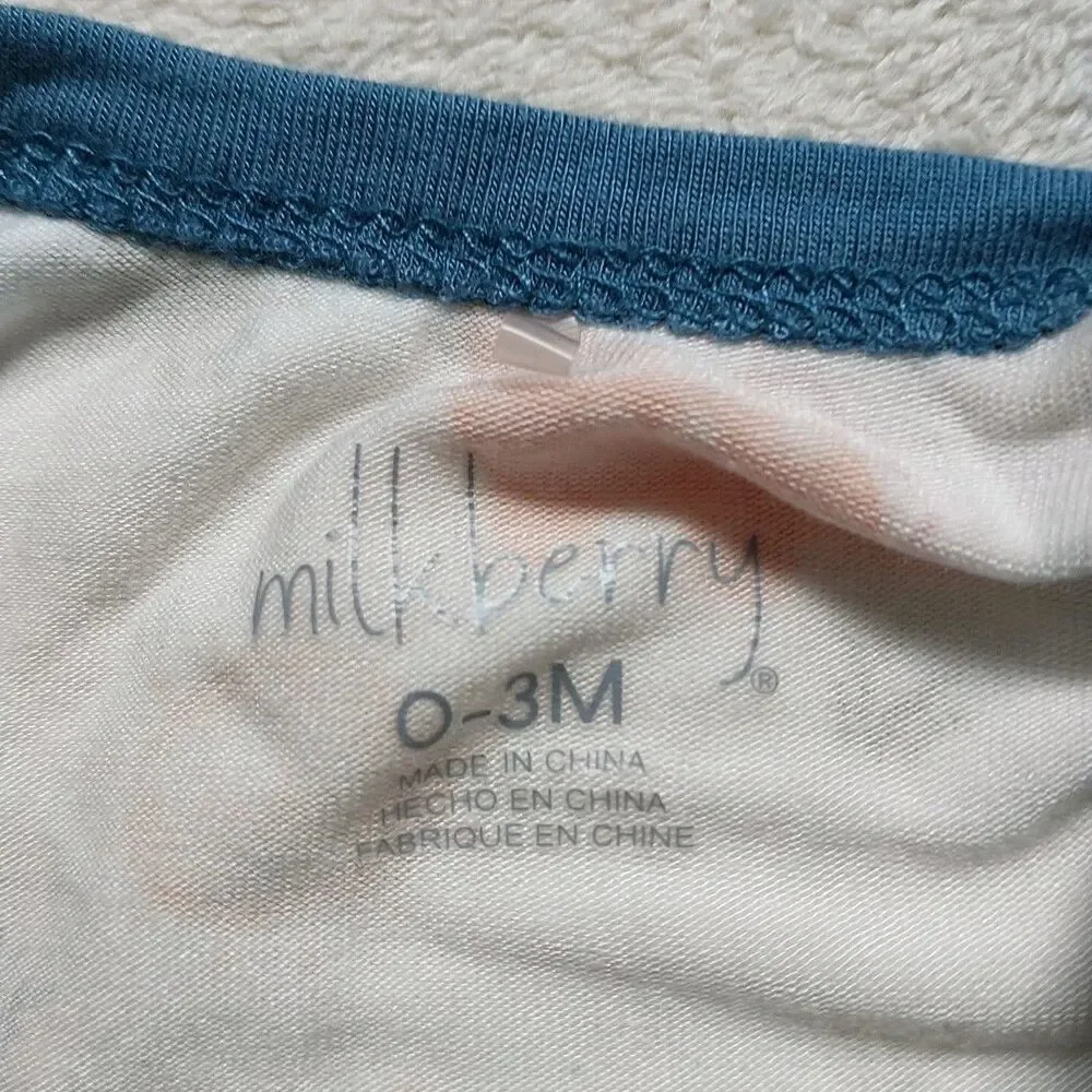 Milkberry One-piece Bodysuit Baby Boy 0-6M Dinosours Striped Bamboo Set Of 2